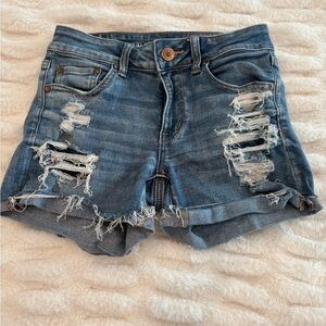 American Eagle Outfitters Blue Distressed Jean Shorts